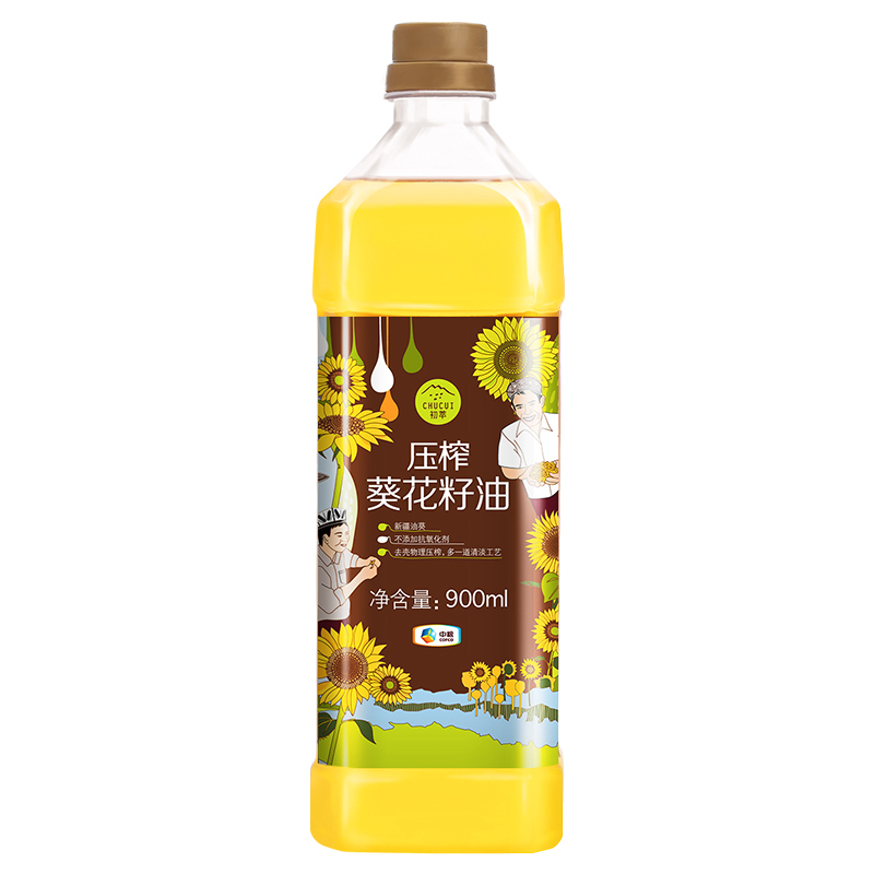 中粮 初萃(CHUCUI)压榨葵花籽油900ml 压榨粮油 食用油 方便轻巧瓶装葵花籽油