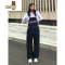 YANXU美式复古工装牛仔背带裤2023新款男女宽松休闲阔腿长裤吊带裤