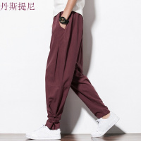 夏中国风宽松亚麻裤男装唐装大码胖子休闲萝卜小脚灯笼裤哈伦裤子