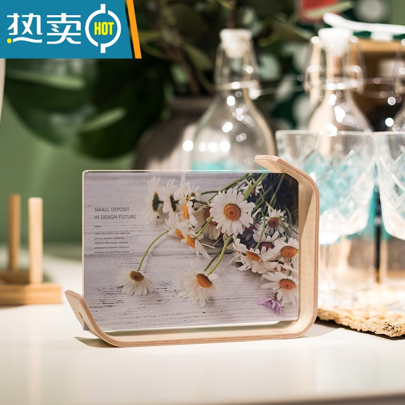 敬平木质亚克力创意相框摆台实木桌面立体照片干花植物标本相框可定制 月牙(铁质) 含亚克力透片 8寸高清大图