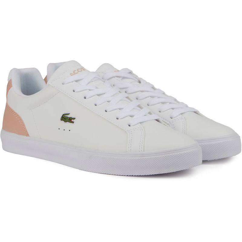 Lacoste白粉拼接真皮镂绣鳄鱼休闲板鞋女鞋复古潮流运动鞋白色 La高清大图