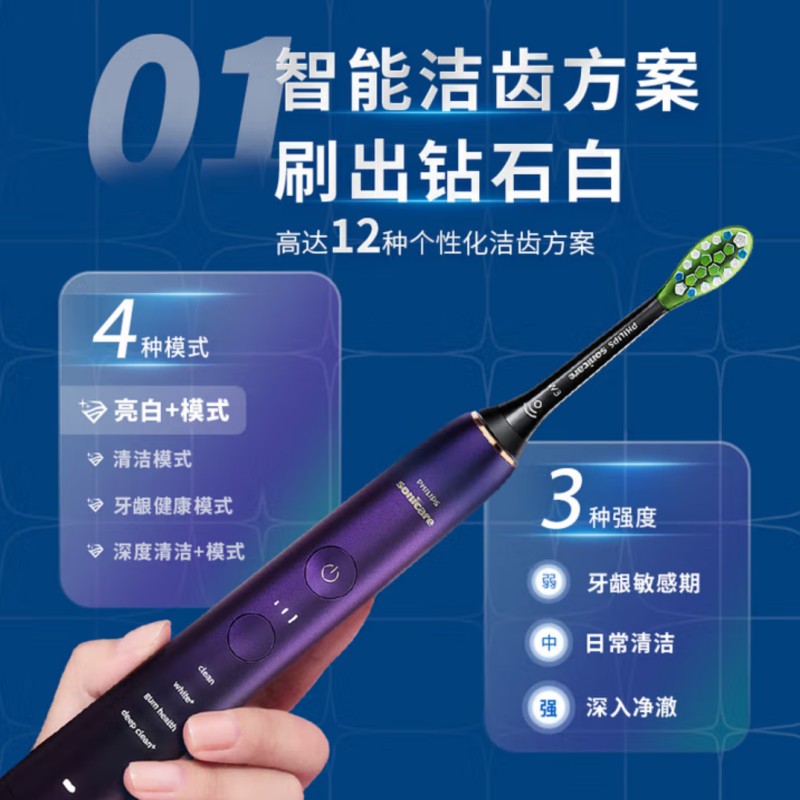 飞利浦Sonicare星耀钻石系列智能声波震动牙刷HX9911高清大图