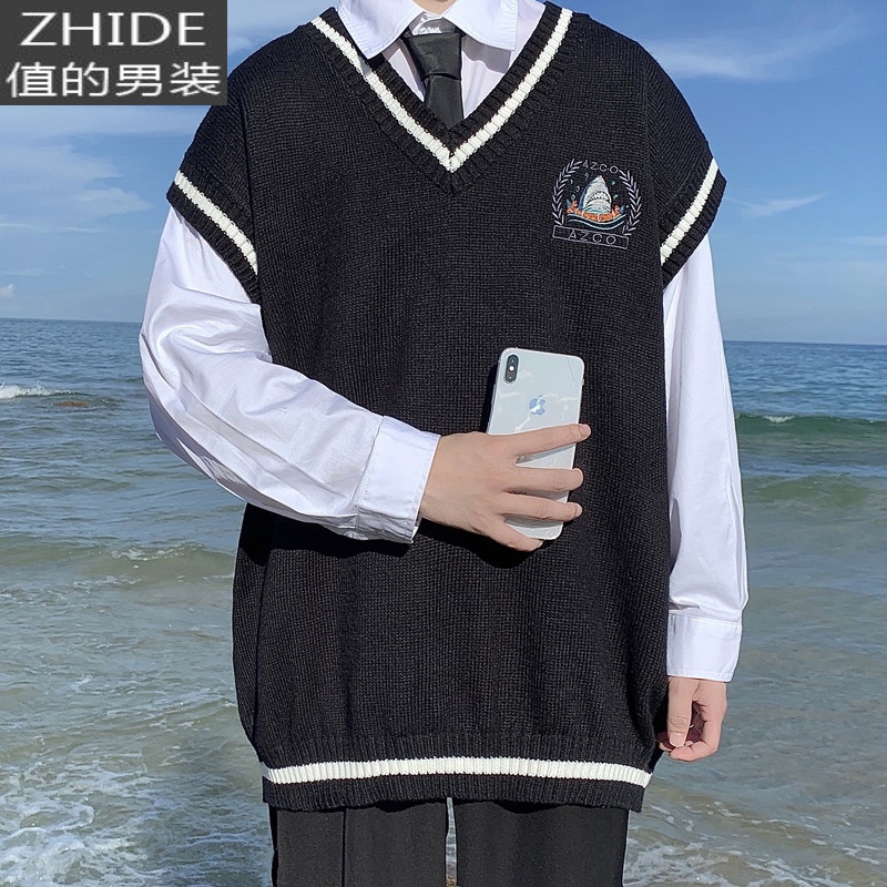 SUNTEKdk制服白色针织衫男情侣装秋装jk毛衣学院风森系坎肩背心马甲叠穿马甲/背心高清大图