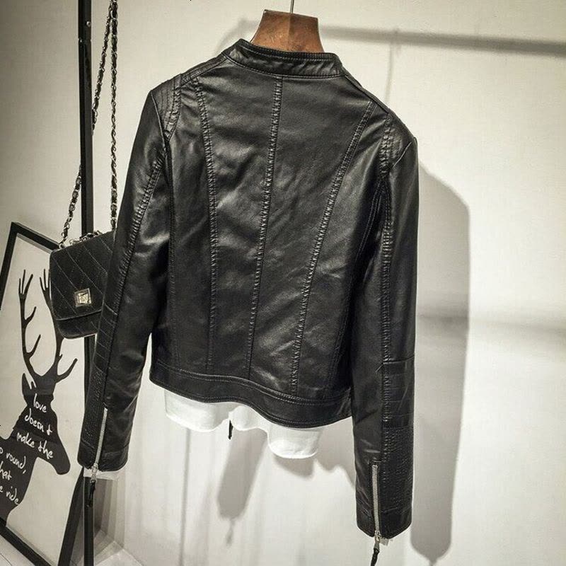 皮衣女短款修身pu皮夹克2018春秋装新款欧美粉色立领机车小外套潮图片