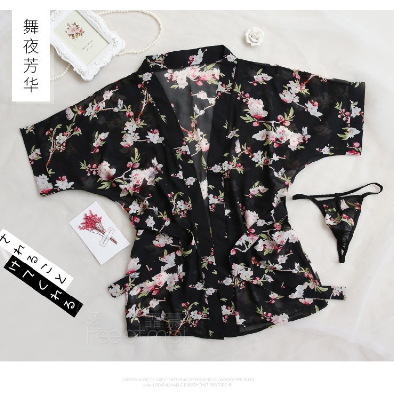 长夜漫漫情趣内衣雪纺浴袍情趣睡衣套装厂家批发一件1035 1035黑色 90-130斤