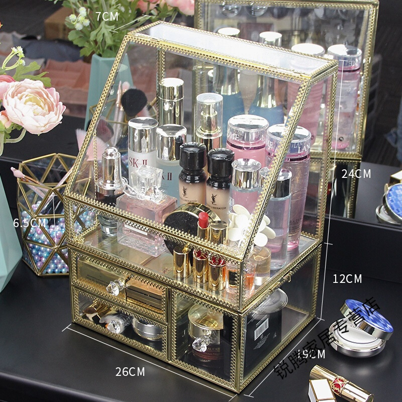 上新上新居家玻璃化妆品收纳盒透明桌面亚克力护肤品口红梳妆台 一件新