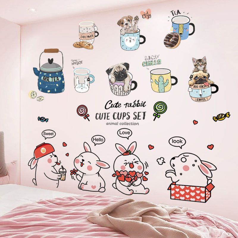 卡通贴纸装饰小图案可爱房间装饰品ins卧室床头背景墙壁贴画自粘盆栽
