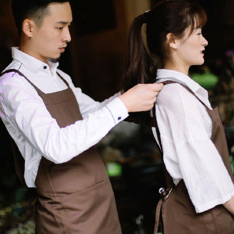 时尚舒适百搭韩版防水围裙时尚咖啡店餐厅美甲厨房男士棉质工作服务员家务清洁韩版生活日用家庭清洁用品围裙