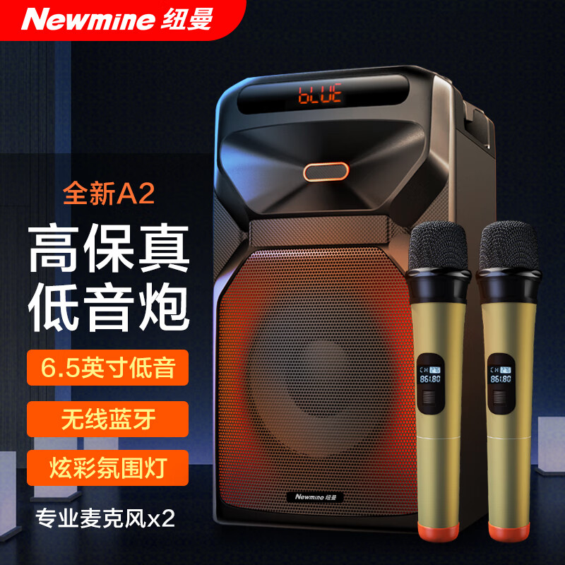 纽曼蓝牙音箱A2A2单喇叭 双咪版LED氛围灯户外蓝牙音箱广场舞音响家用低音炮大功率6.5英寸喇叭兼容多设备高清大图