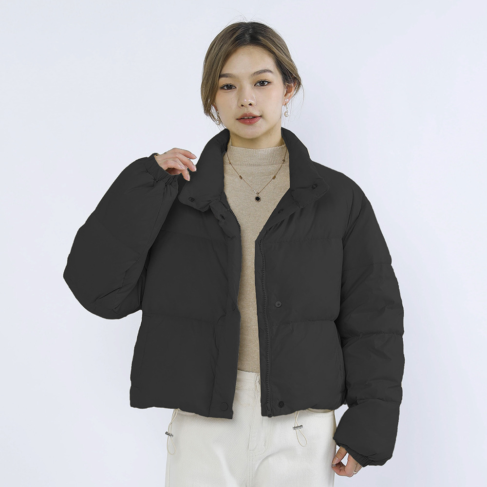 纯色简约加厚女短款立领小个子加厚白鸭绒面包服羽绒_845 黑色 S