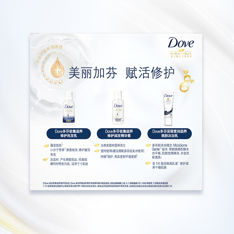 多芬(DOVE) 密集滋养旅行装洗发乳50g+润发精华素50g+沐浴乳45g高清大图
