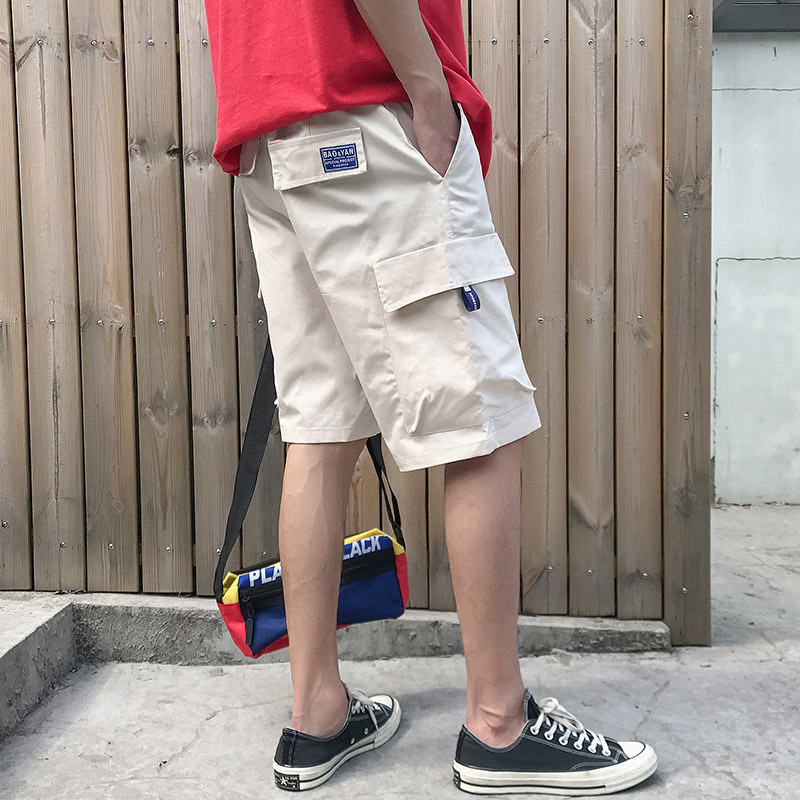 彩色男士休闲短裤男七分裤子中裤多口袋工装裤男装夏款宽松五分裤