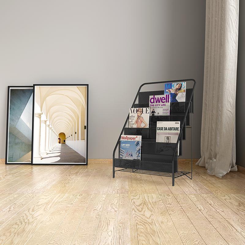 森美人北欧简约现代铁艺杂志架置物架简易落地儿童绘本小书架小学生书柜 白色小号三层