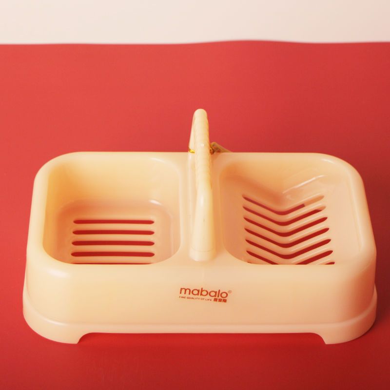 麦宝隆』双体-浅绿_ 双体皂盒创意沥水肥皂盒家用手提式两用特大号