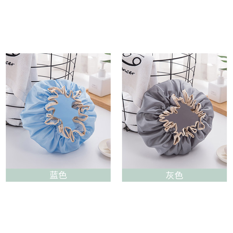 双层防水浴帽可爱韩国成人女款淋浴沐浴头套洗澡头发罩洗头发帽子 三维工匠 蓝色+灰色[2件装]高清大图