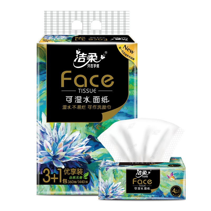 洁柔 4层纸面巾(Face艺术抽纸) 90抽*4包 BR088-04