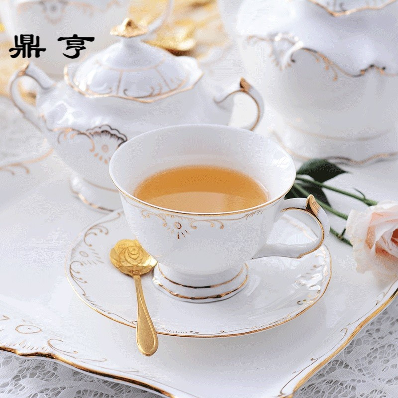 鼎亨欧式简约咖啡杯套装家用红茶杯碟纯色英式下午茶茶具创意花茶