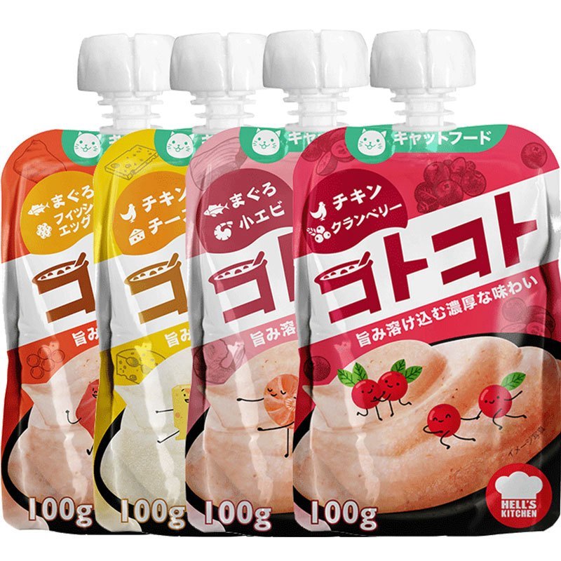 日本品牌Hell’s Kitchen咕噜酱 成猫幼猫湿粮猫咪零食猫条肉泥肉羹肉酱罐头猫酱餐包猫湿粮猫零食