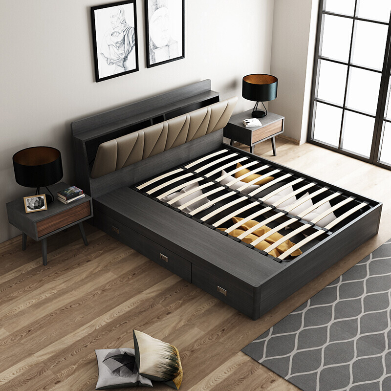 北欧现代大婚床1.5m1.8米抽屉收纳高箱床简约储物主卧双人床床