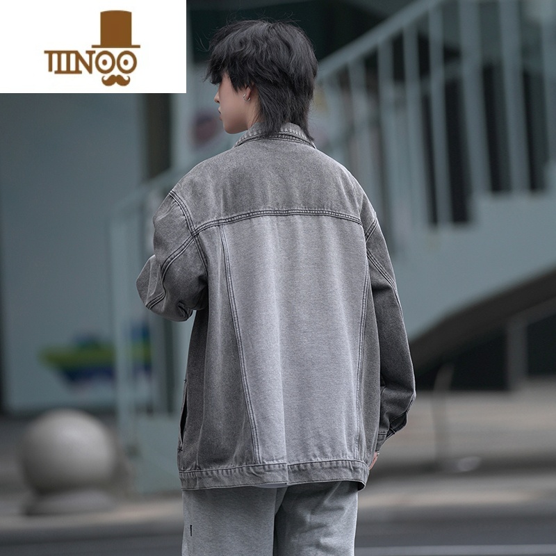YANXU牛仔外套男港风ins潮牌宽松休闲上衣服做旧复古痞帅工装夹克高清大图