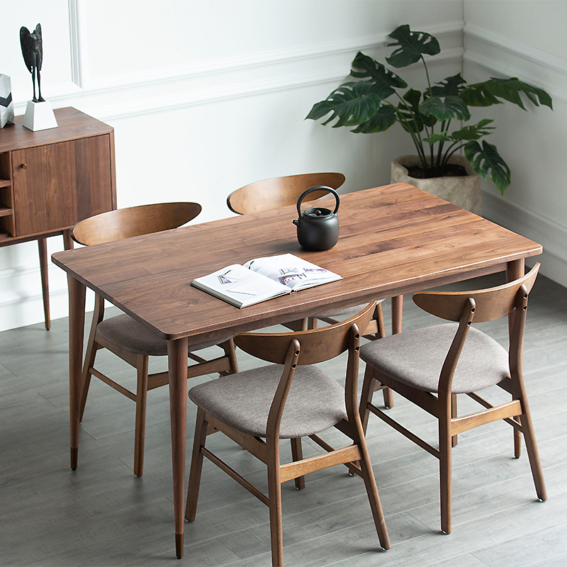 北欧实木餐桌黑胡桃木简约现代长方形饭桌日式樱桃原木餐桌椅组合报价