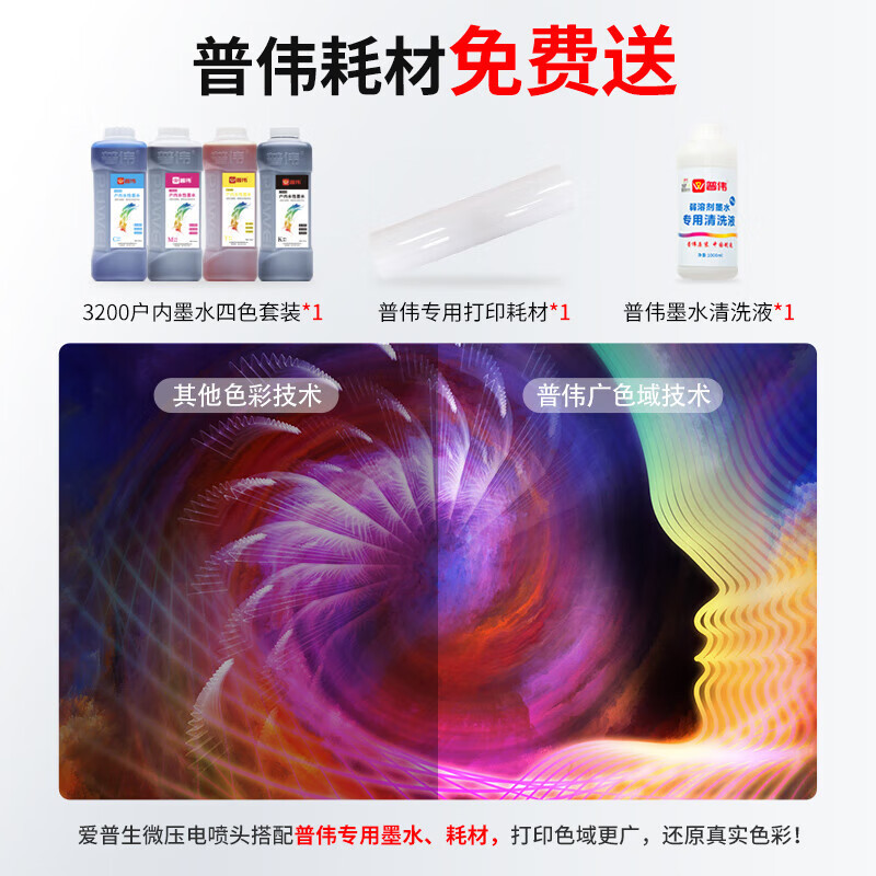 普伟国产写真喷绘机88系列4色大幅面彩色高清办公打印机绘图仪户内外广告海报CAD作训地图支持麒麟系统 PW-1688PRO-H1:1.6米单喷头 官方标配