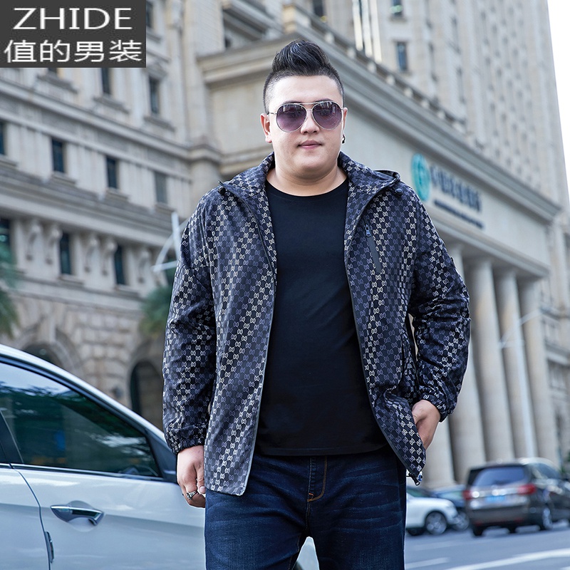 SUNTEK特大号胖子外套男加肥加大码春秋潮流休闲宽松夹克肥佬风衣300斤风衣高清大图