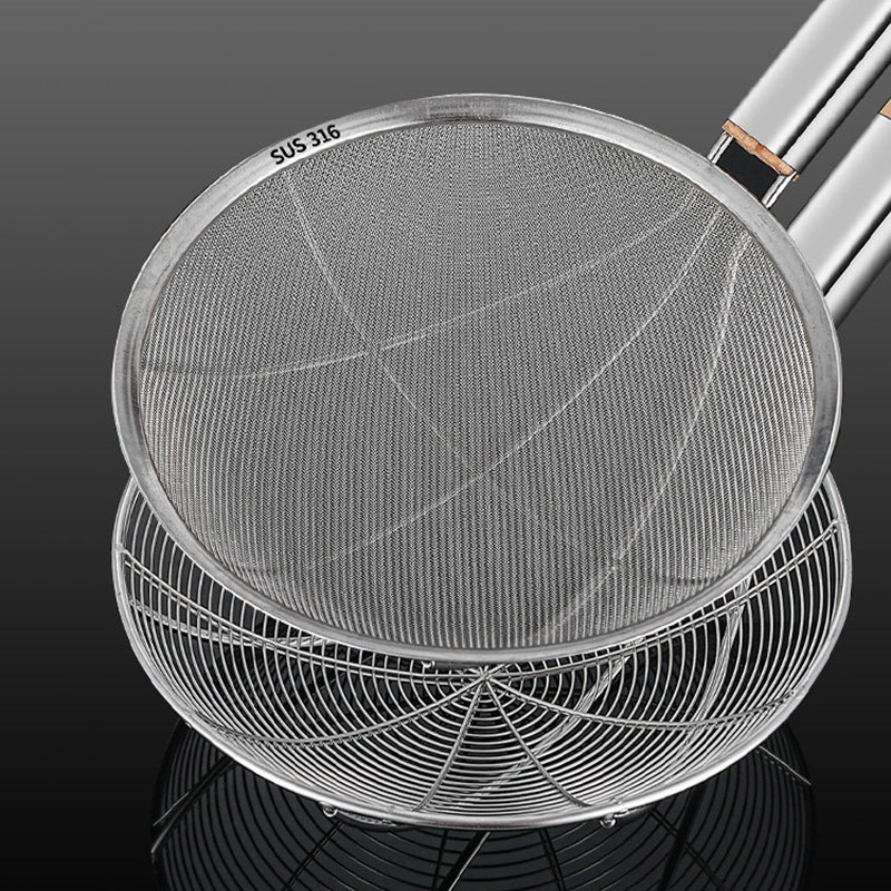 316不锈钢大漏勺商用厨房过滤网油炸密漏网捞面捞勺捞篱笊篱-新[316钢]22CM细网漏勺木柄高清大图