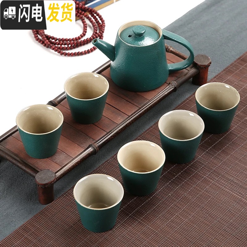 三维工匠陶瓷家用紫砂半自动简约功夫茶具茶杯茶壶小套装配件日式泡茶器C 7头汝窑南瓜壶花瓣杯高清大图