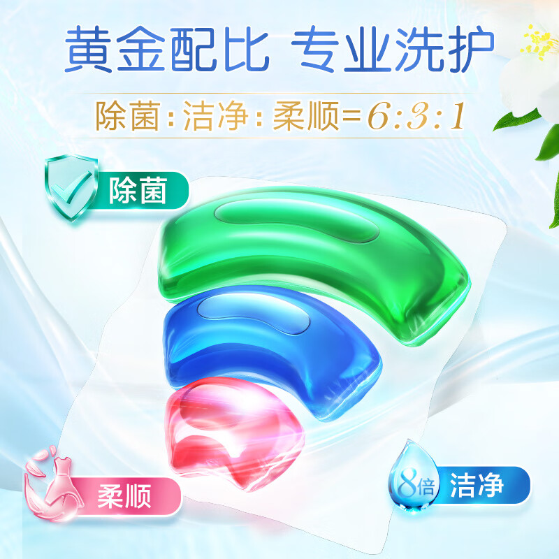 立白 三合一洗衣凝珠52颗 除菌洁净柔顺 浓缩洗衣液 洗衣球 速溶高清大图