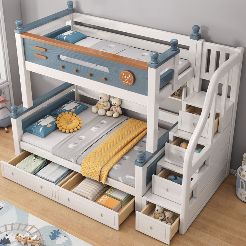 橡胶木儿童床实木双层床可储物高低子母床青少年上下铺床儿童家具