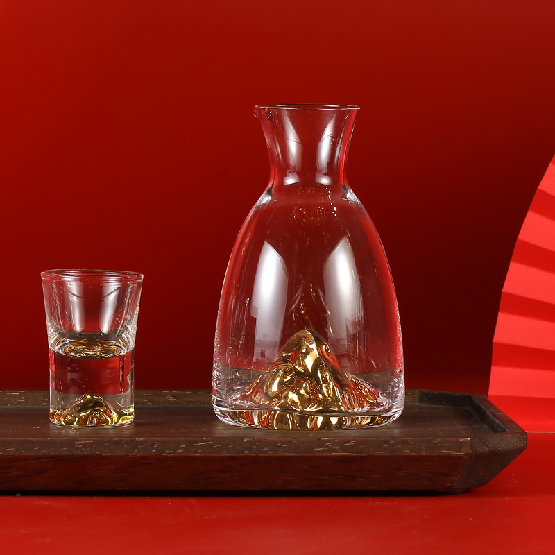 个杯堂 金山炫彩一壶一杯小酒壶酒杯套装白酒杯分酒壶烈酒杯K金描金整套无铅水晶玻璃金山酒具