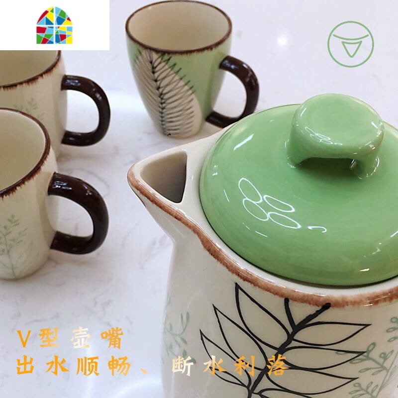 家用凉水壶陶瓷水具北欧风格冷水壶茶水壶水杯耐热高温大容量茶壶 FENGHOU 1壶4杯(款式三)图片