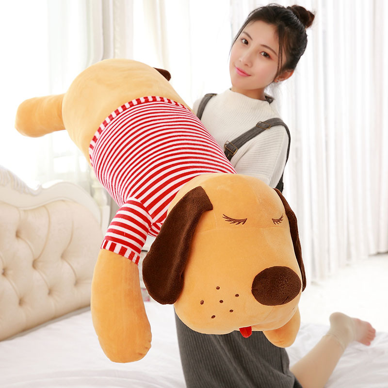 趴趴狗抱枕毛绒玩具狗公仔大号狗狗抱枕枕头长条纹狗生日礼物女生