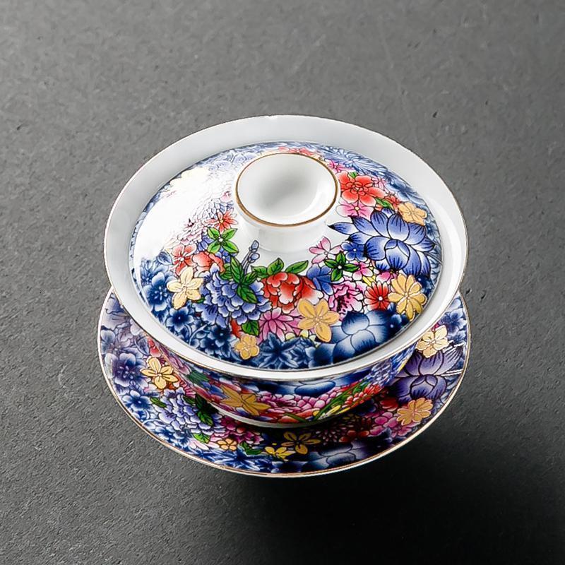 家柏饰(CORATED)珐琅彩盖碗白玉瓷泡茶盖碗单个茶碗家用功夫冲茶器200017Z高清大图