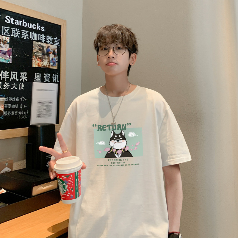 [2.5折价48元]唐狮夏款短袖T恤男士短袖T恤男前胸图文印花圆领短袖T恤