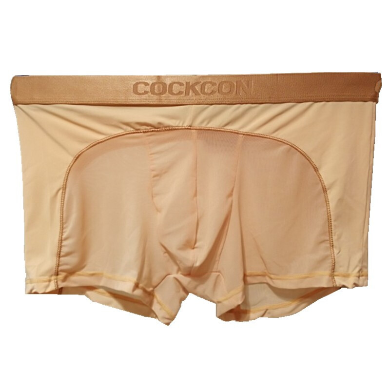 透明网纱内裤男透气夏季露jju凸囊袋肤色平角裤男士网眼裤头肤色m90