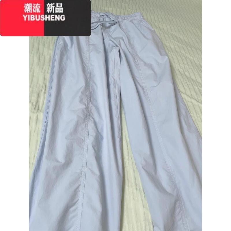YIBUSHENG穿过才知道！韩系纯色百搭抽绳休闲裤女季美式复古辣妹速干女妹 M 蓝色优质版