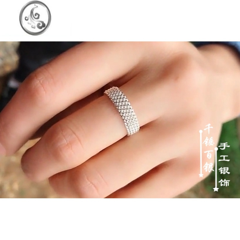 JiMi新品999银银手工编织编丝银戒指食指男女戒子银花丝尾戒指环定制