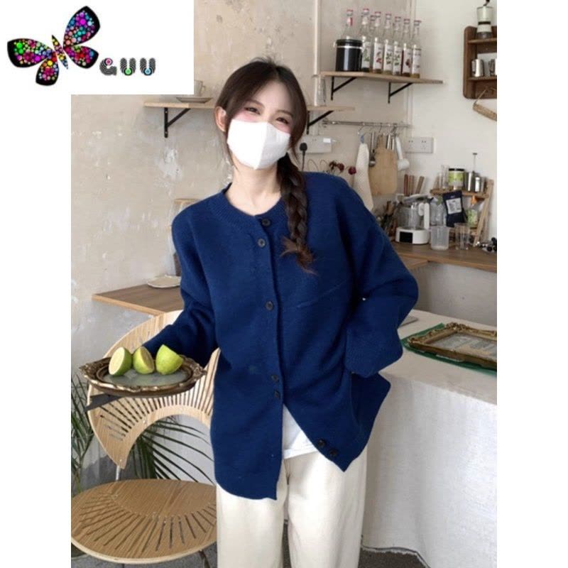 语娄灰色毛衣外套针织开衫女宽松慵懒风韩系薄款通勤款设计感上衣图片