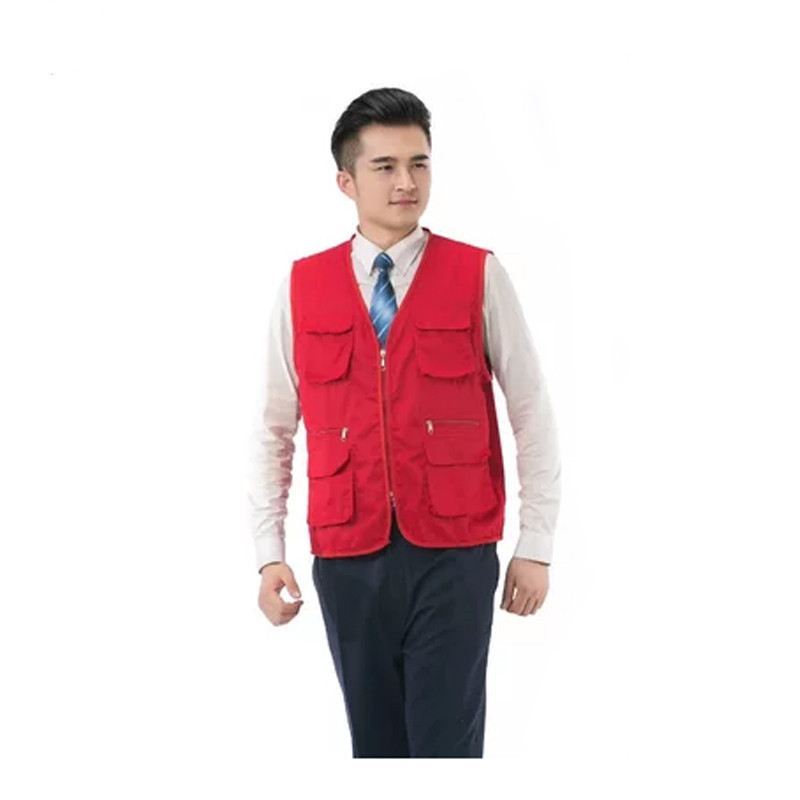 谋福 9902 工作服 马甲多口袋劳保服装 婚庆装修广告影楼工程马甲工作服(工程装修马甲) 红色 2XL