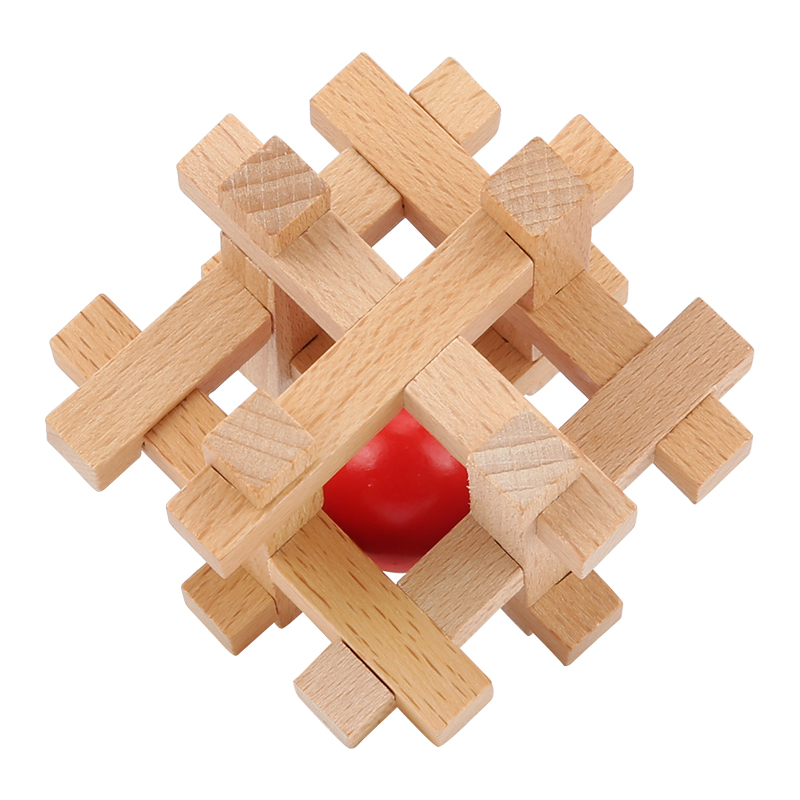 榉木取红球鲁班锁孔明锁智力解环解锁益智玩具全套礼盒装儿童学生成人