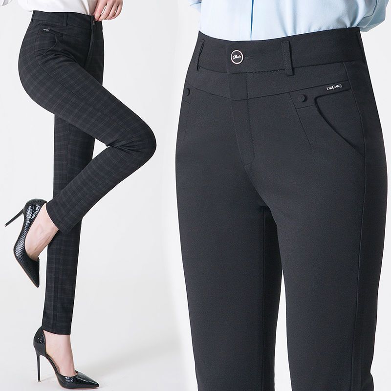 格子裤子大码休闲裤女新款休闲裤子女妈妈裤子西裤高腰休闲裤女