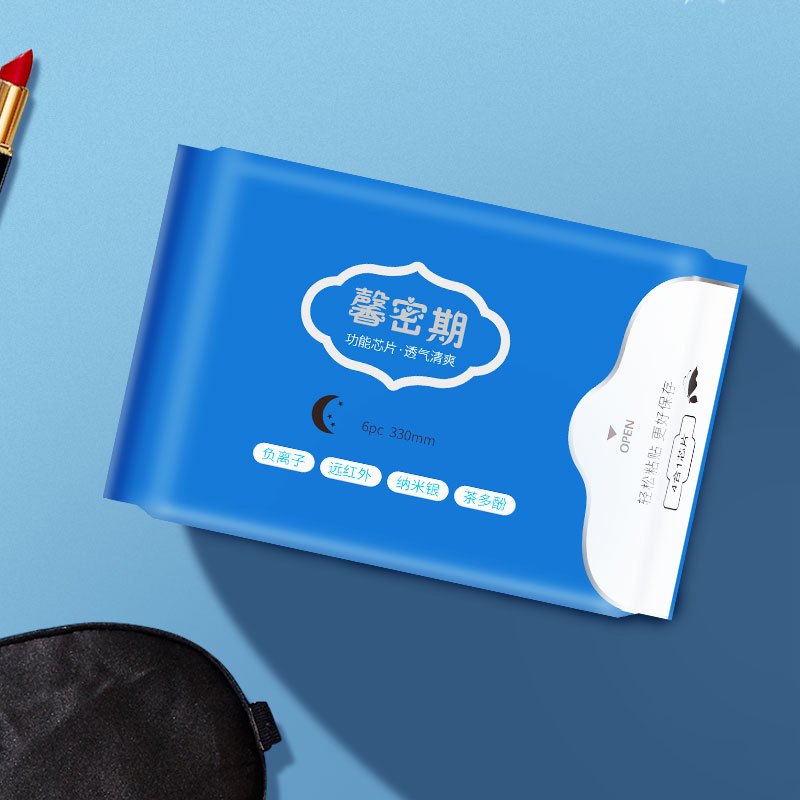 馨密期茶多酚轻薄透气干爽舒适超熟睡棉柔夜用功能性卫生巾330mm 6片/2包