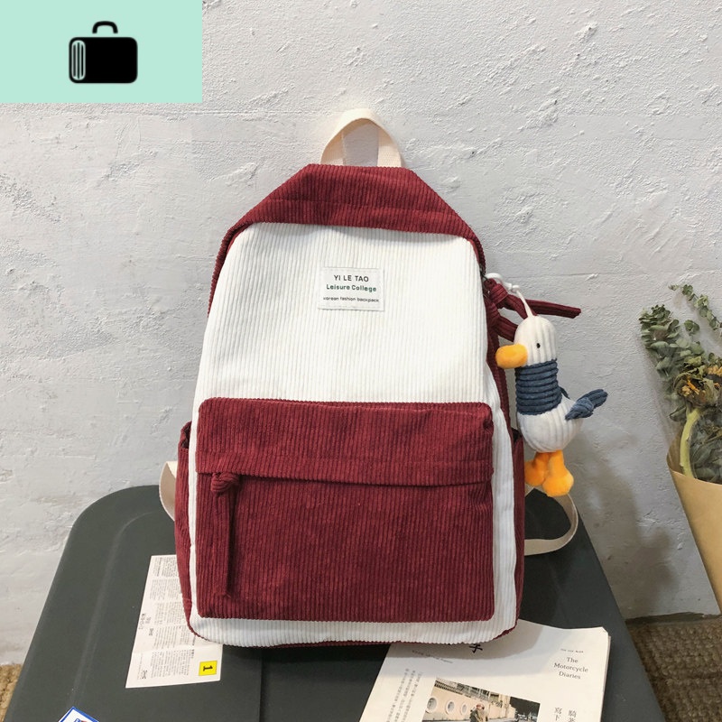 ins风书包女韩版高中原宿ulzzang中学生大学生初小清新双肩包背包NEWLAKE 红色（带鸭子挂件）