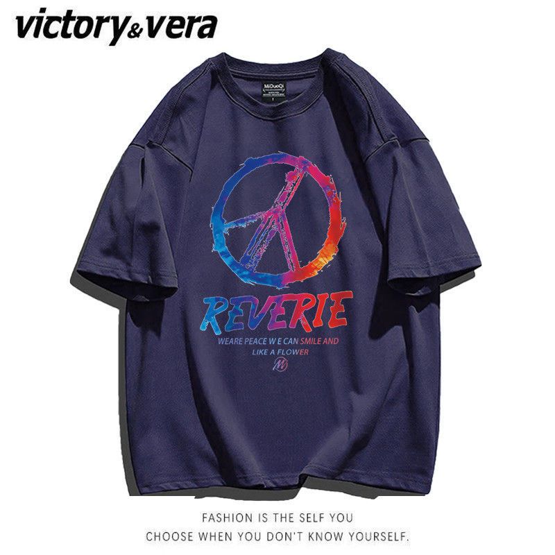 VICTORYVERA宽松短袖T恤女2022夏季新款韩版百搭字母印花情侣上衣