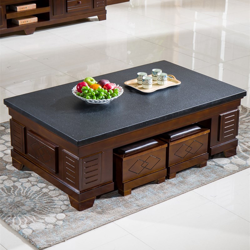 火烧石茶几电视柜组合简约现代茶几桌符象实木客厅家用多功能茶几套装