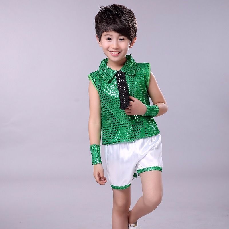 新款儿童亮片演出服六一男女童表演服幼儿爵士舞小学生现代舞纱裙视频