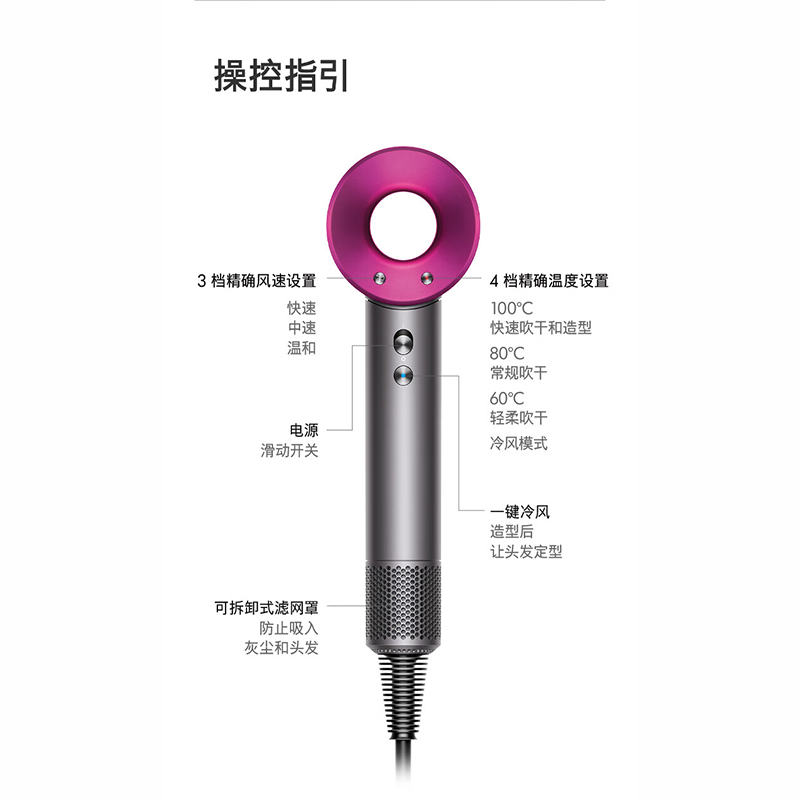 戴森(DYSON)高速电吹风负离子速干护发HD15紫红色高清大图