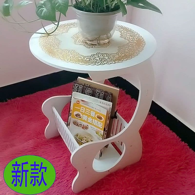 小圆桌圆形咖啡桌客厅沙发边几茶几欧式阳台方桌杂志收纳小桌子 新款小号招猫财抽屉 组装图片
